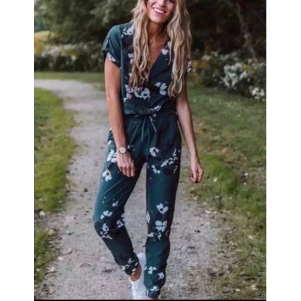 Albion Fit Green Orchid Floral Jumpsuit Women’s Sz XL  Nylon Spandex Stretch